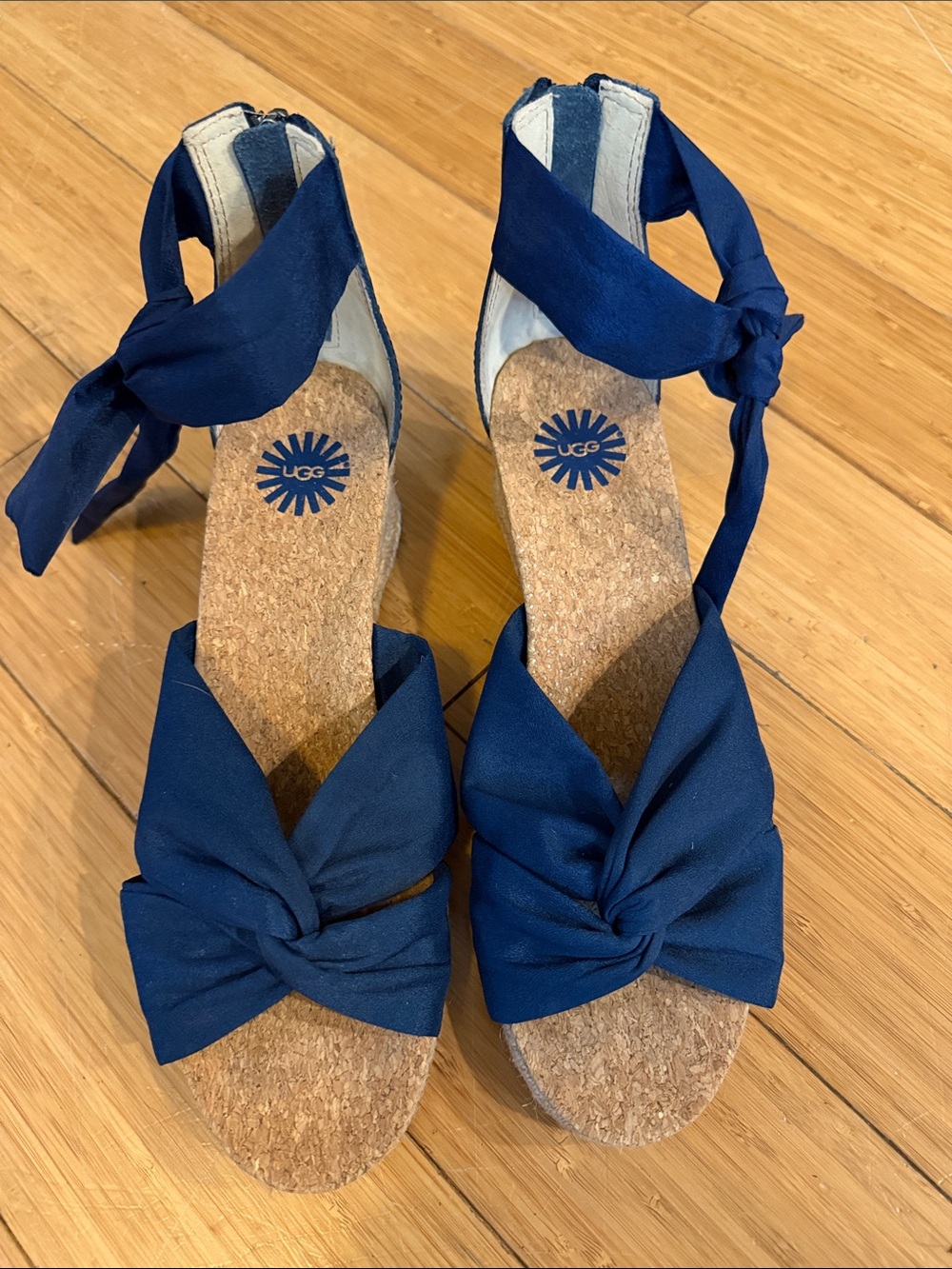 UGG Navy Knot-Tie Cork Wedge Sandals